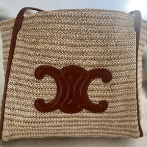 EGO Tan and Brown Straw Tote Bag
